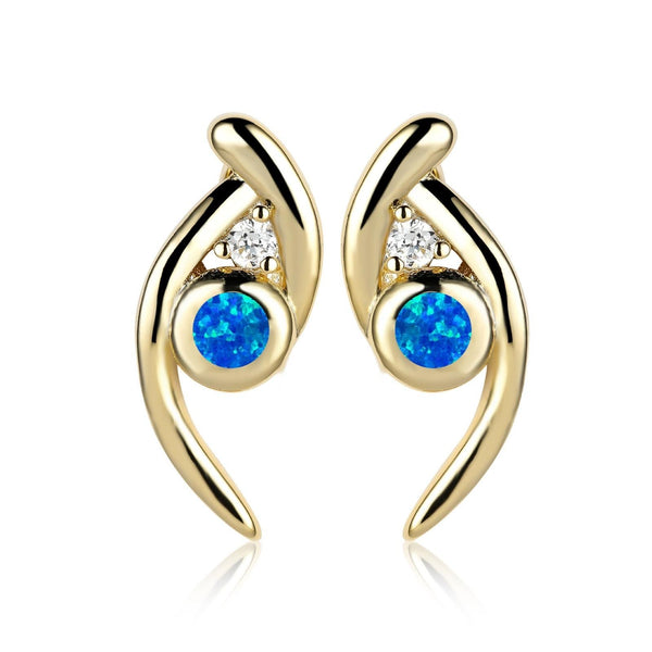 Gold-Tone Blue Round Simulated Opal Stud Earrings