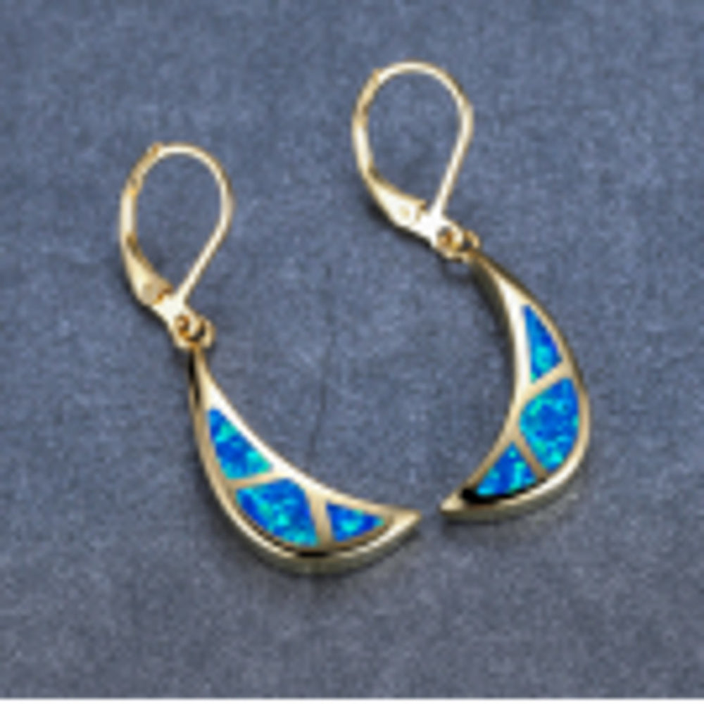 Gold-Tone Blue Simulated Opal Moon Drop Earrings