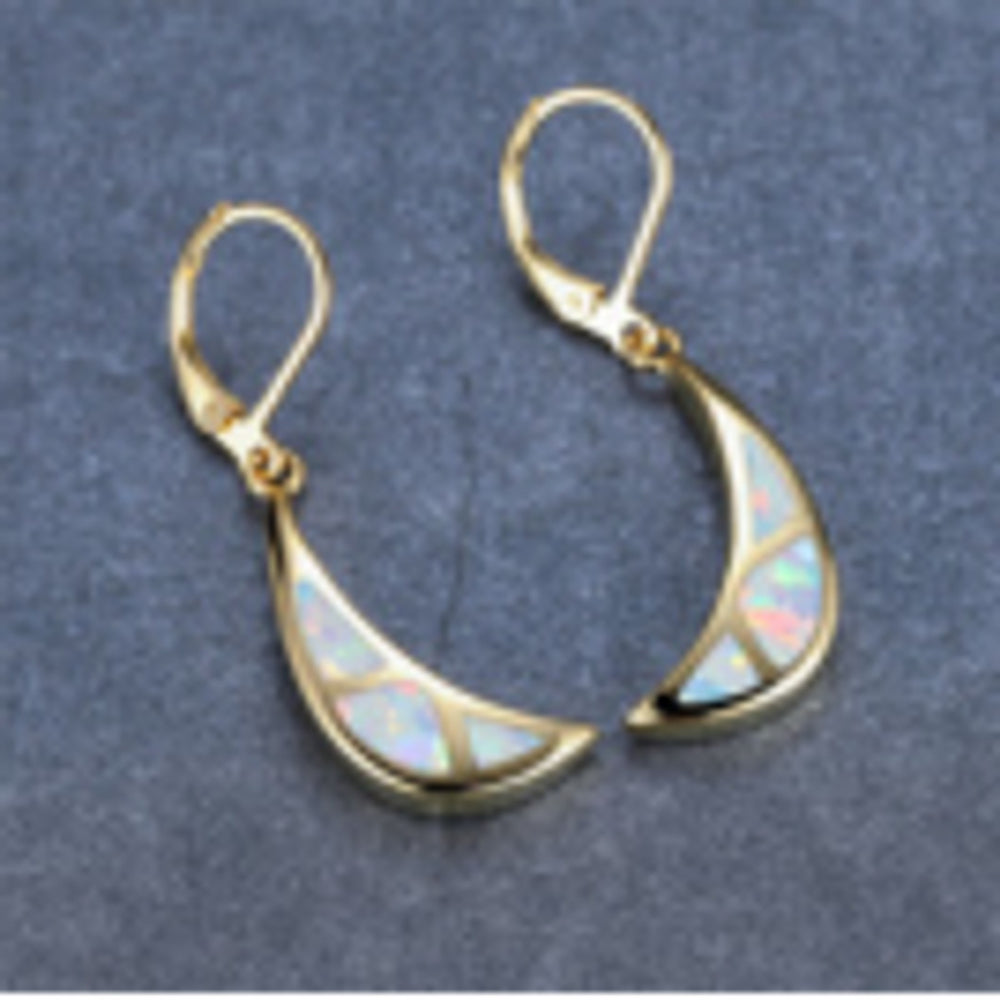 Gold-Tone White Simulated Opal Moon Drop Earrings