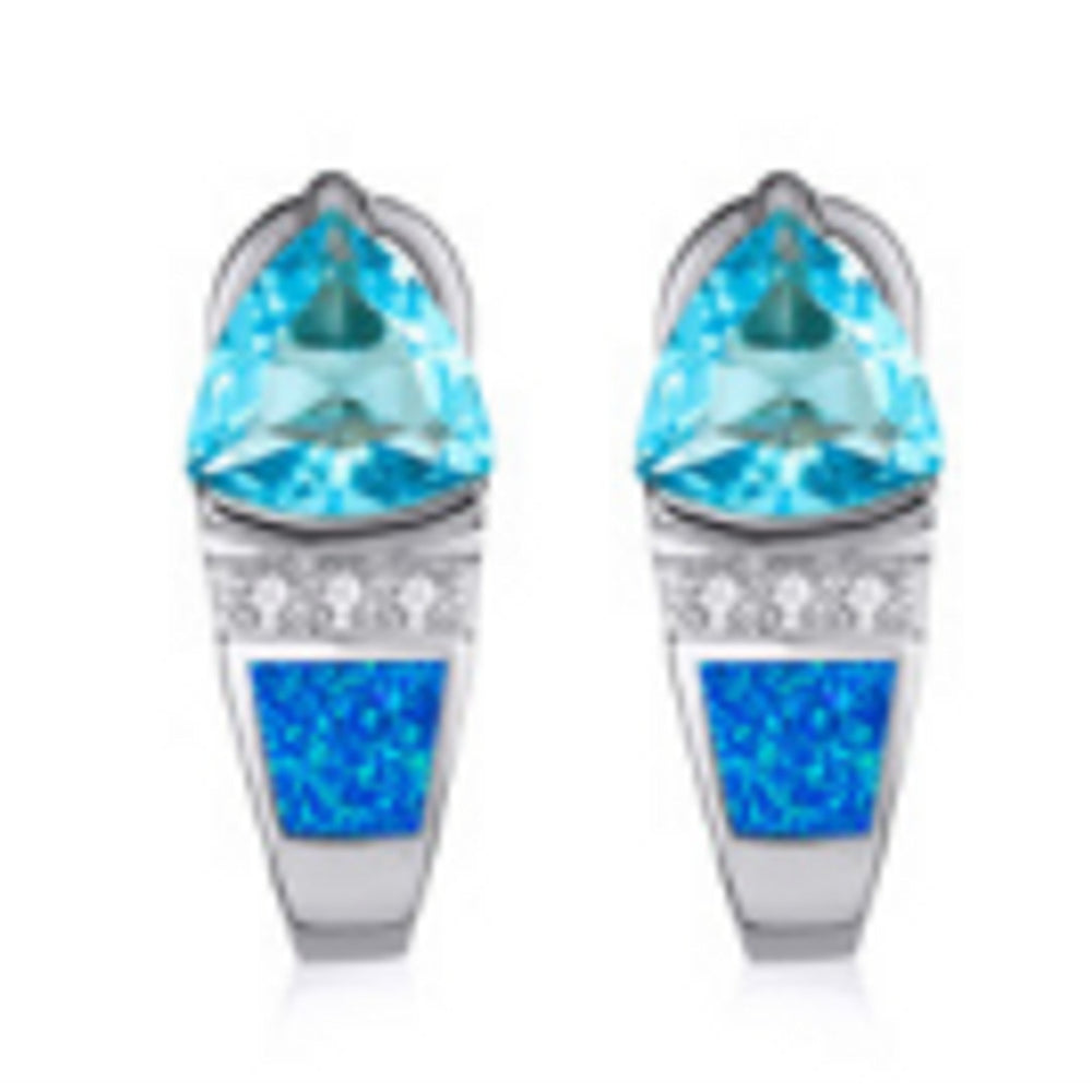 Silver-Tone Blue Simulated Opal Triangle Ear Cuff