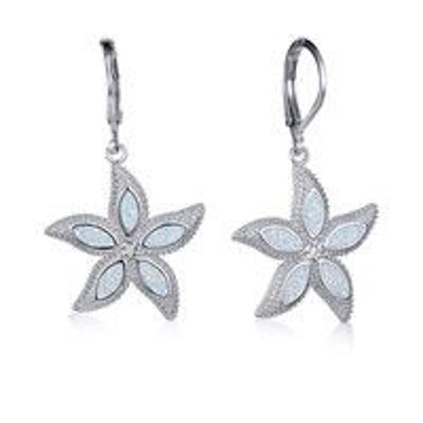 Silver-Tone White Simulated Opal Starfish Huggie Earrings