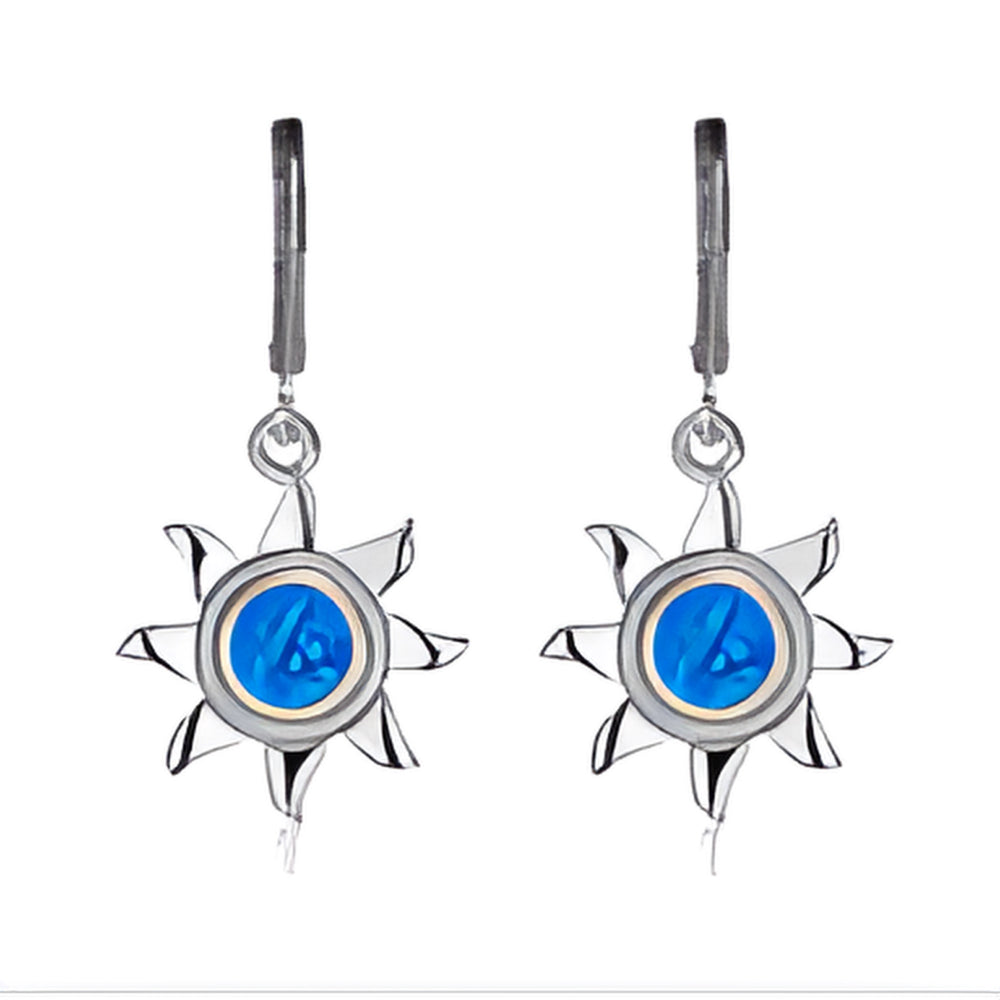 Vintage-Style Silver-Tone Blue Simulated Opal Sun Drop Earrings
