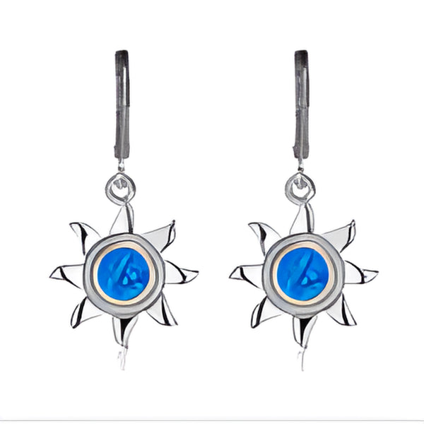 Vintage-Style Silver-Tone Blue Simulated Opal Sun Drop Earrings