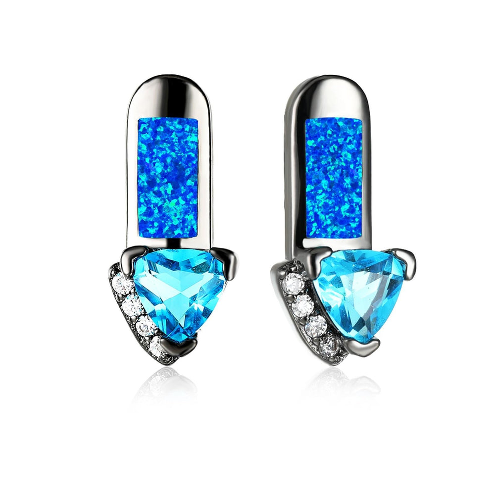 Black Gold-Tone Blue Heart Simulated Opal Stud Earrings