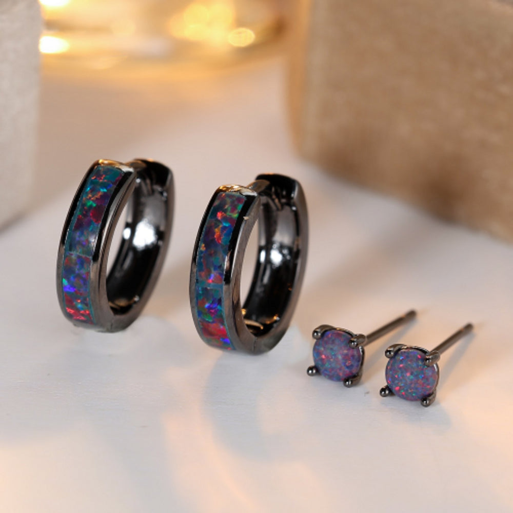 Black Gold-Tone Simulated Opal Drop Earrings