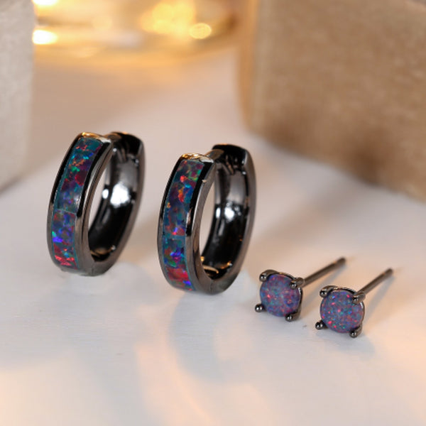 Black Gold-Tone Simulated Opal Drop Earrings