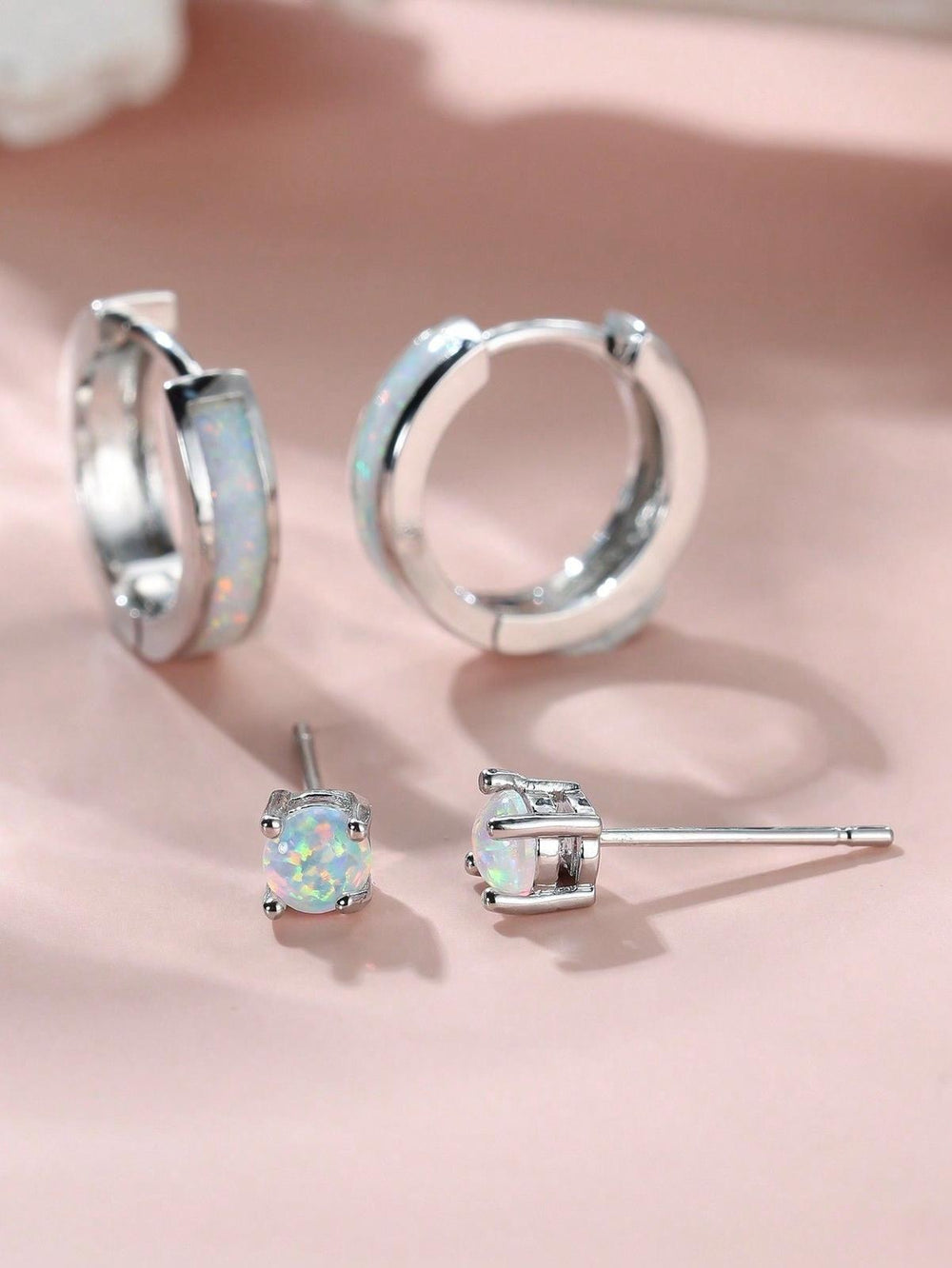 Silver-Tone White Simulated Opal Drop Earrings