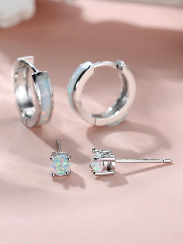 Silver-Tone White Simulated Opal Drop Earrings