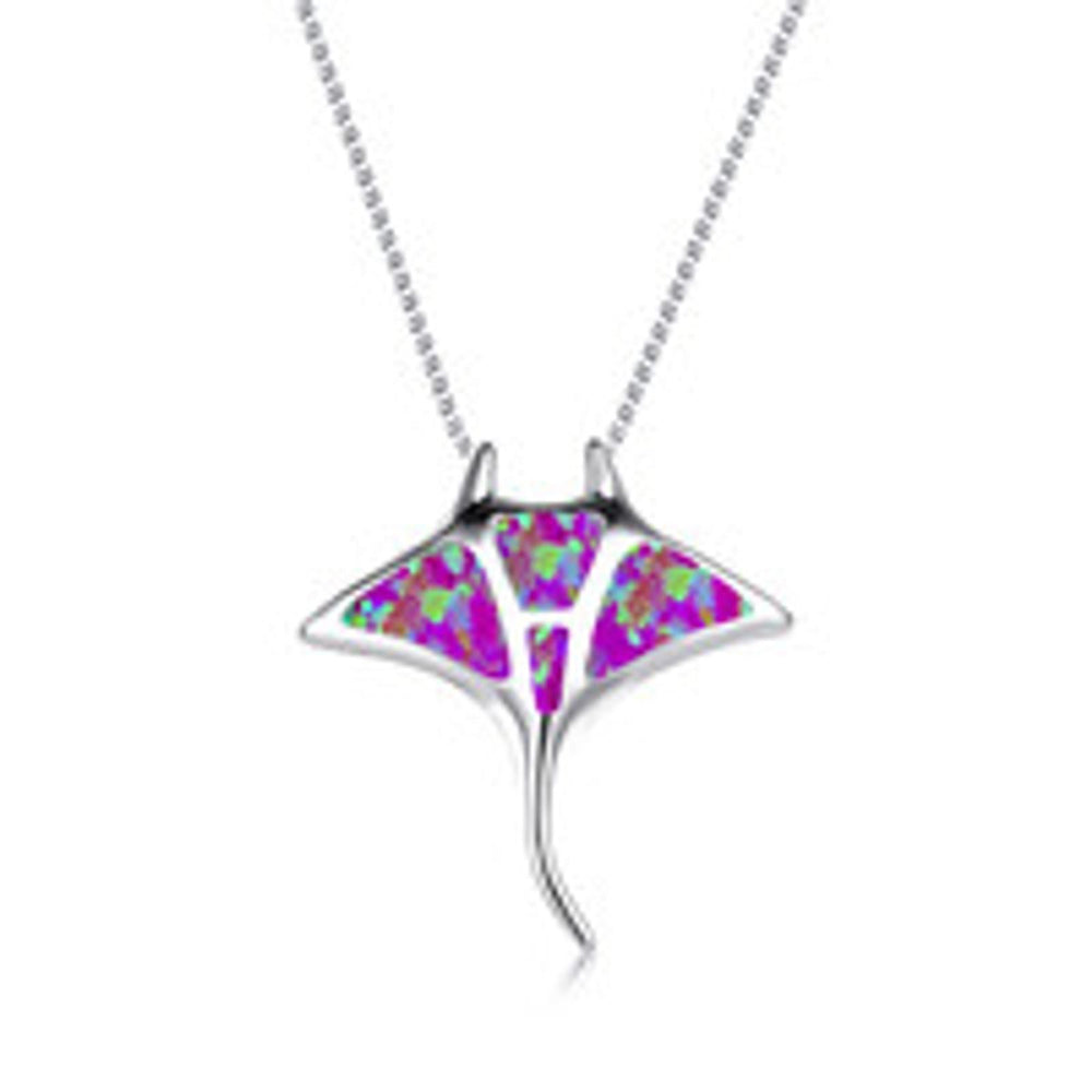 Silver-Tone Purple Simulated Opal Fish Pendant Necklace