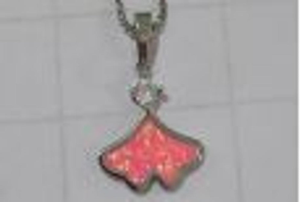 Silver-Tone Pink Simulated Opal Pendant Necklace