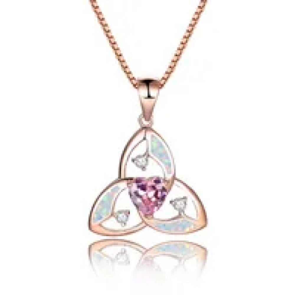 Rose Gold-Tone Pink Simulated Opal Heart Pendant Necklace