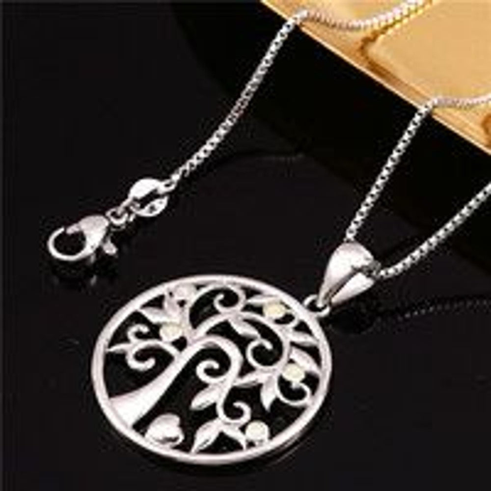 Silver-Tone White Simulated Opal Tree Of Life Necklace
