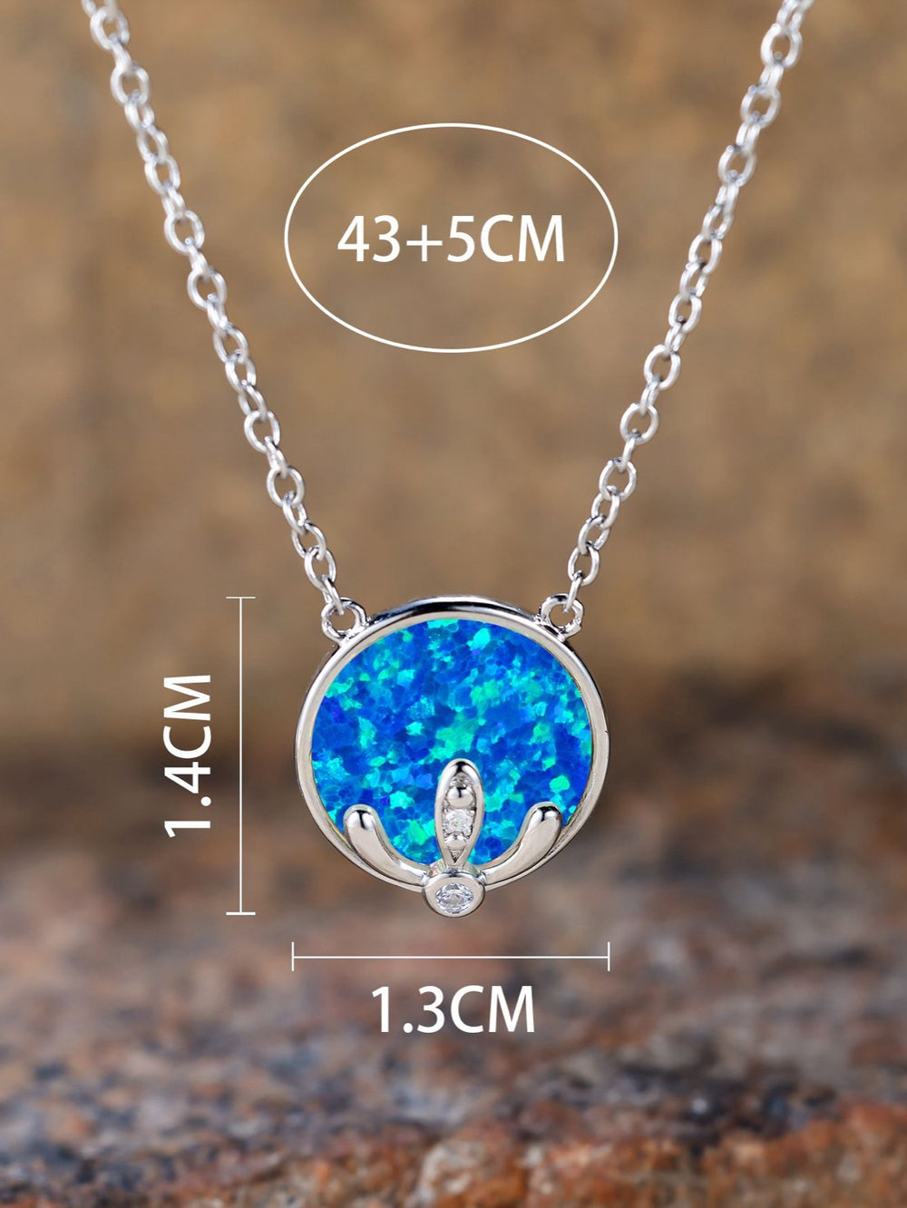 Silver-Tone Blue Simulated Opal Round Seaweed Pendant Necklace
