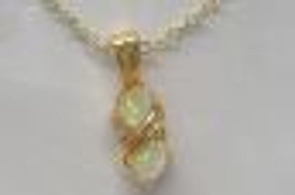 Gold-Tone Two-Stone White Oval Simulated Opal Wave Necklace