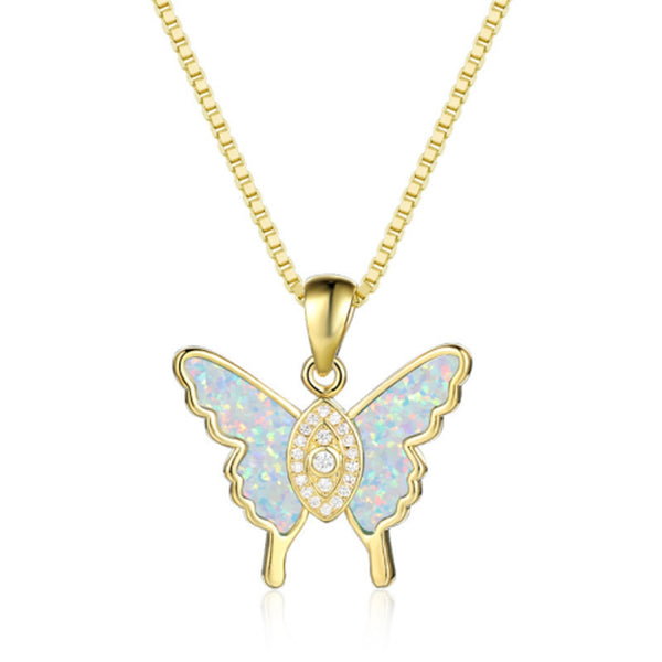 Gold-Tone Dimensional White Simulated Opal Evil Eye Pendant Necklace