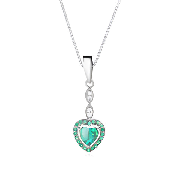 Silver-Tone Green Simulated Opal Heart & Green Crystal Halo Drop Necklace