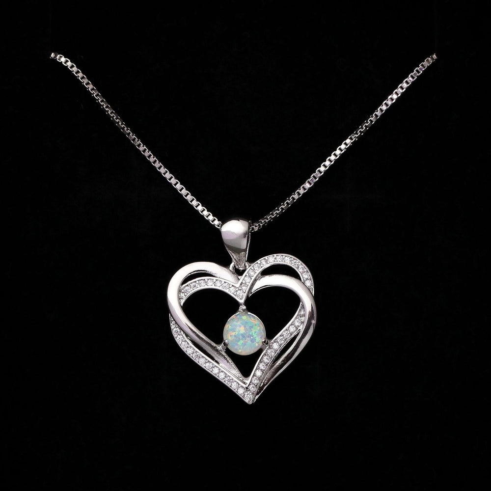 Silver-Tone White Round Crystal Heart Necklace