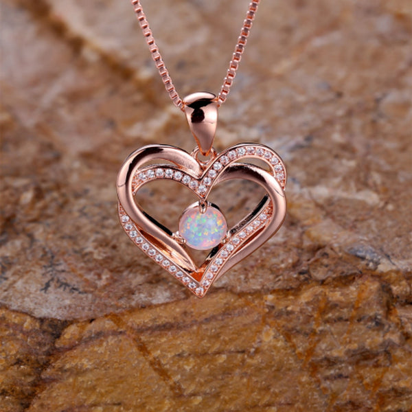 Champagne Gold-Tone White Round Crystal Heart Necklace