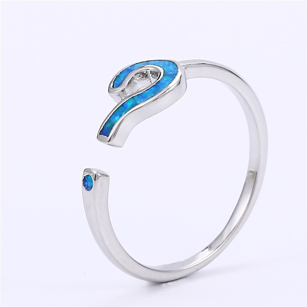 Silver-Tone Open Blue Simulated Opal Ring