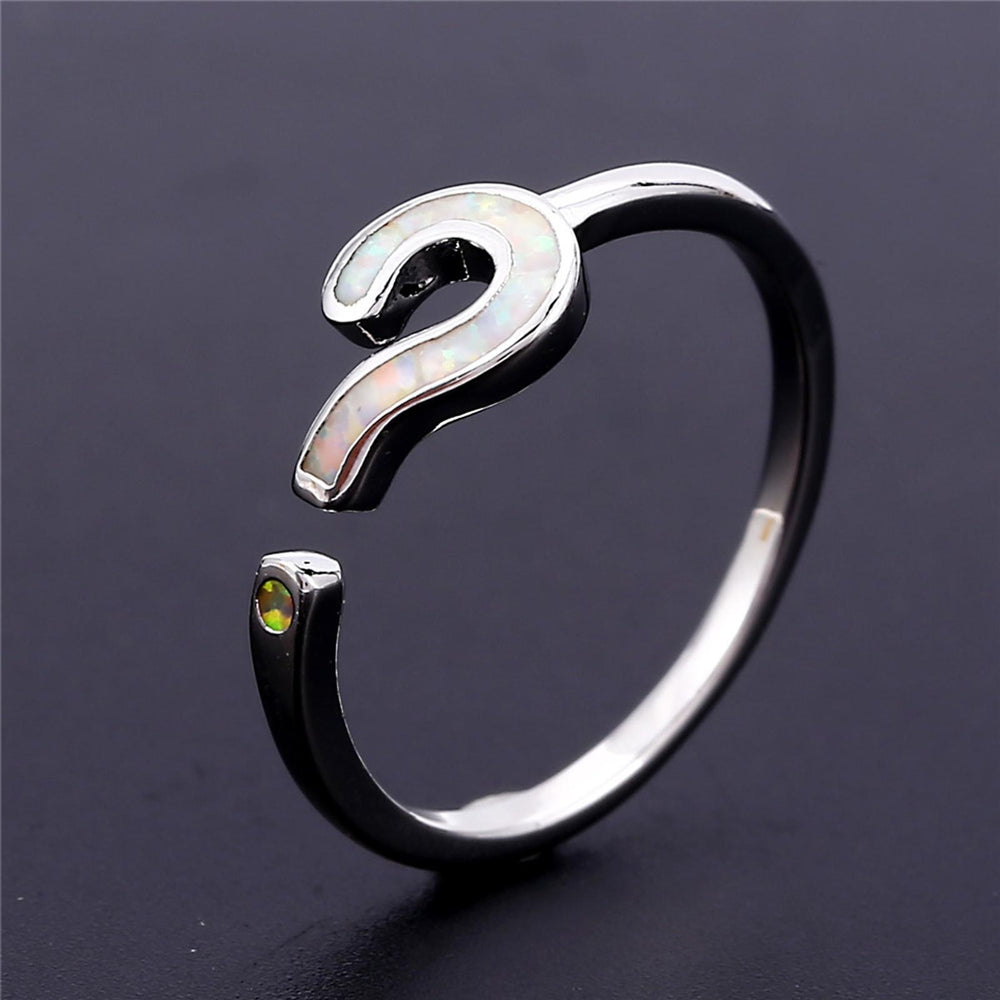 Silver-Tone Open White Simulated Opal Ring