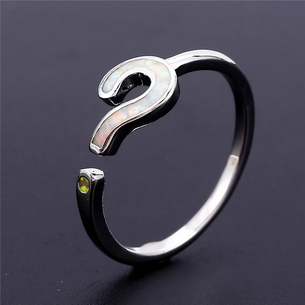 Silver-Tone Open White Simulated Opal Ring