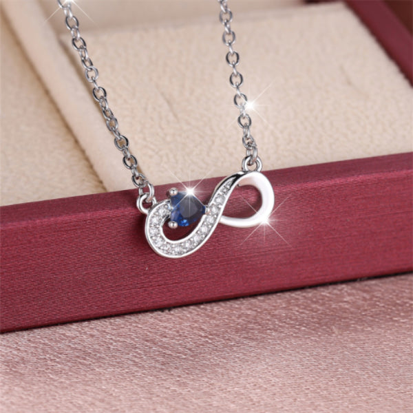 Silver-Tone Sapphire-Blue Crystal Heart Infinity Necklace