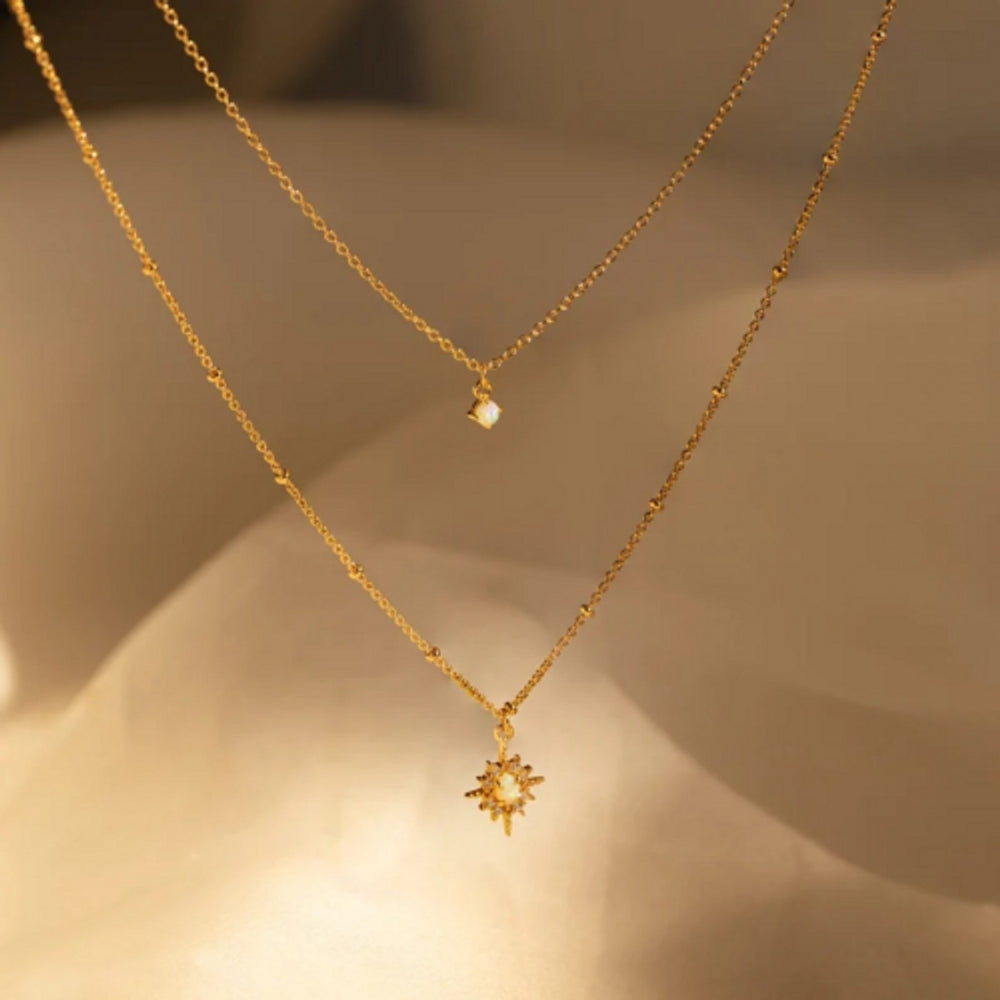 Gold-Tone White Simulated Opal Egg-Shape Necklace