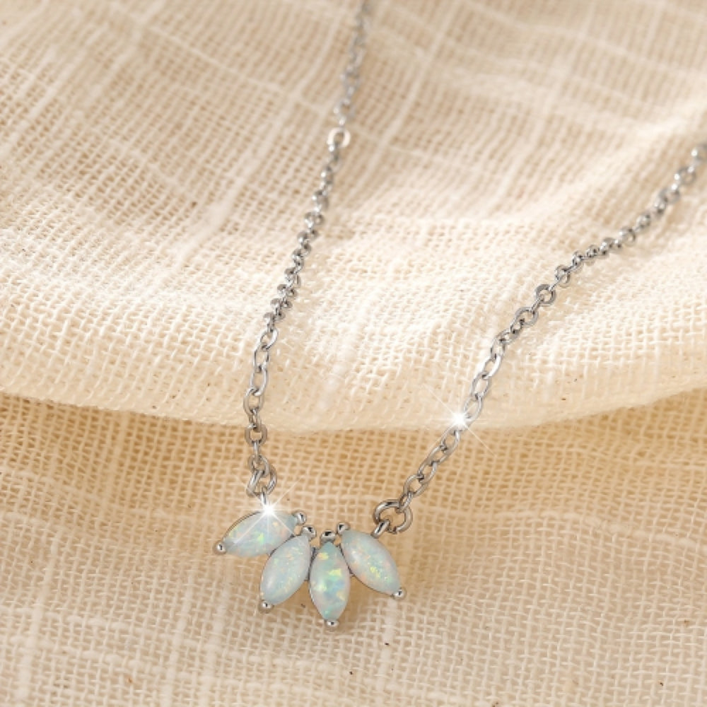 Silver-Tone Marquise White Simulated Opal Petal Fan Necklace