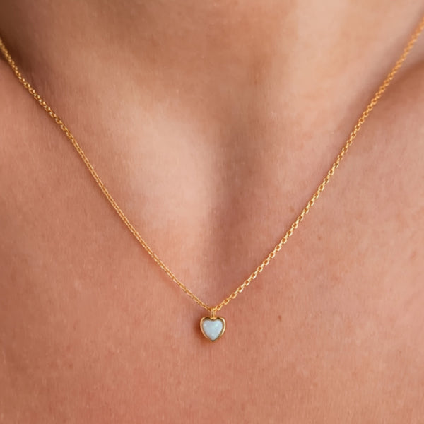 Gold-Tone White Simulated Opal Tiny Heart Dainty Pendant Necklace
