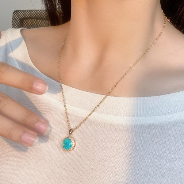 Champagne Gold-Tone Light Green Round Crystal Ice-Flower Necklace