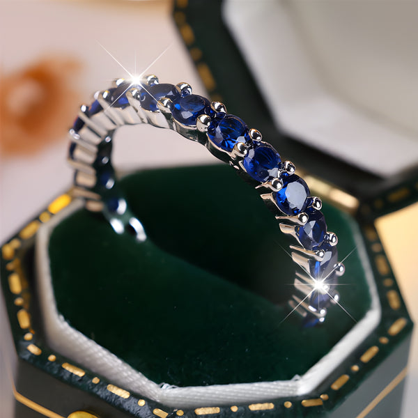 Silver-Tone Royal Blue Crystal Full Eternity Band Ring
