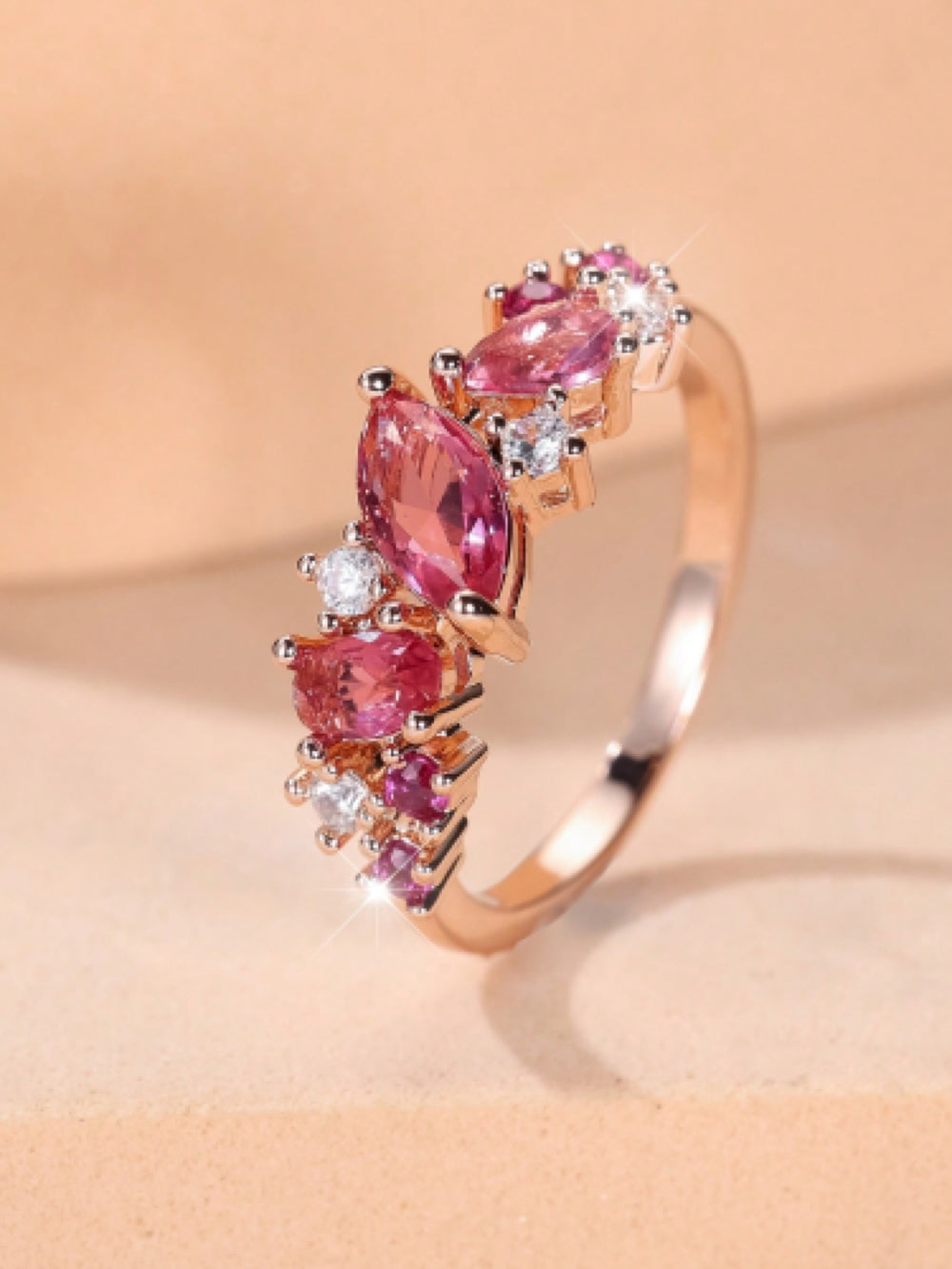 Rose Gold-Tone Ruby-Red Crystal Marquise & Teardrop Cluster Ring