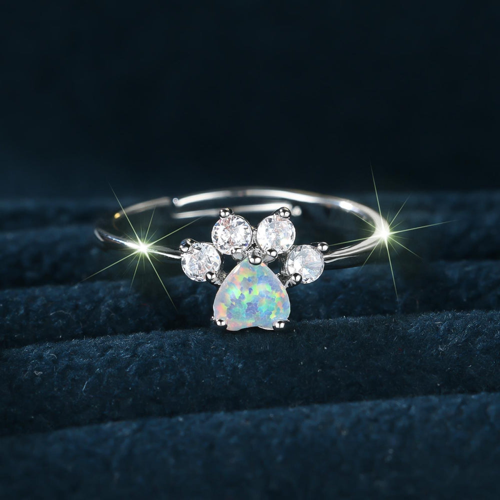 Silver-Tone Open White Simulated Opal Footprint Ring