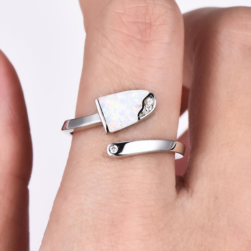 Sterling Silver Open White Round Simulated Opal Ring
