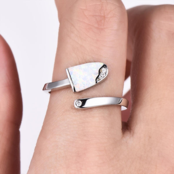 Sterling Silver Open White Round Simulated Opal Ring