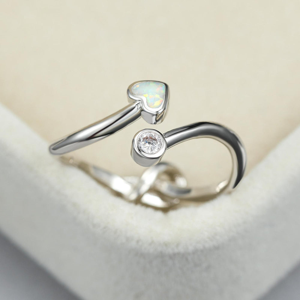 Sterling Silver Open White Simulated Opal Heart Ring