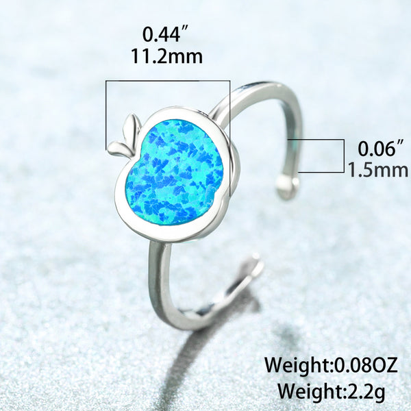 Silver-Tone Blue Simulated Opal Apple Silhouette Adjustable Open Ring