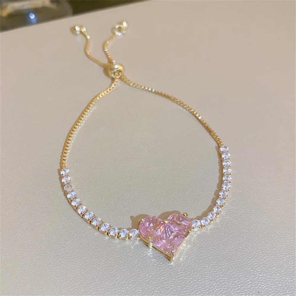 Gold-Tone Pink CZ Heart Drop Earrings