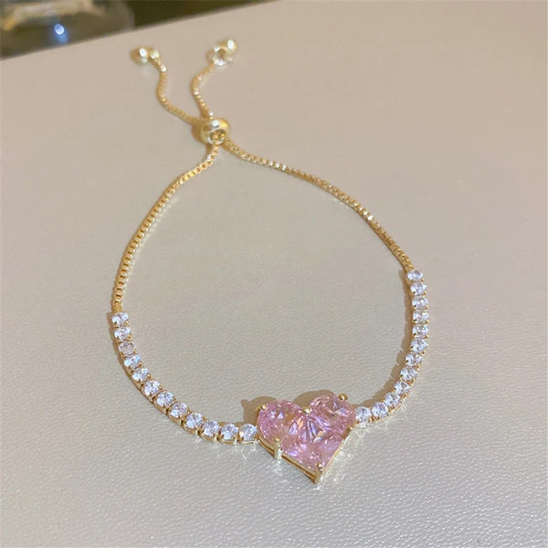Gold-Tone Pink CZ Heart Drop Earrings