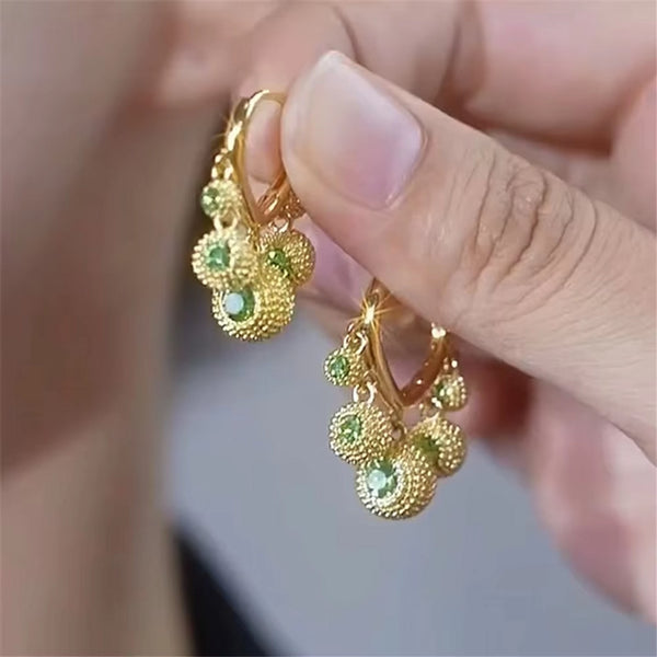 Silver-Tone Green Crystal Durian Drop Earrings