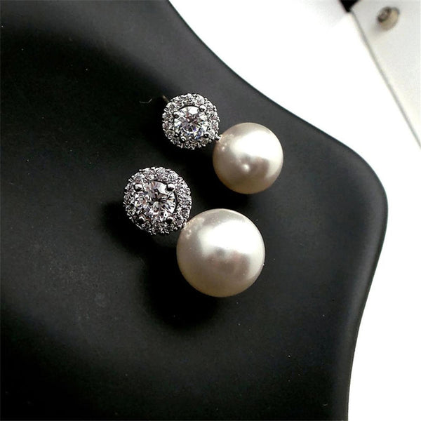 Silver-Tone White Crystal Drop Earrings