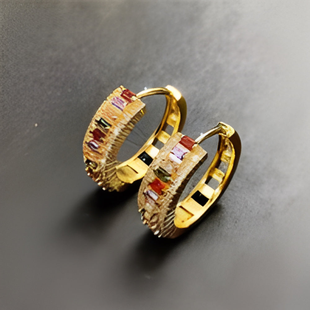 Gold-Tone Multicolor Baguette Crystal Pave Huggie Hoop Earrings