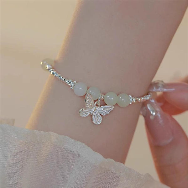 Silver-Tone White Crystal Butterfly Bracelet