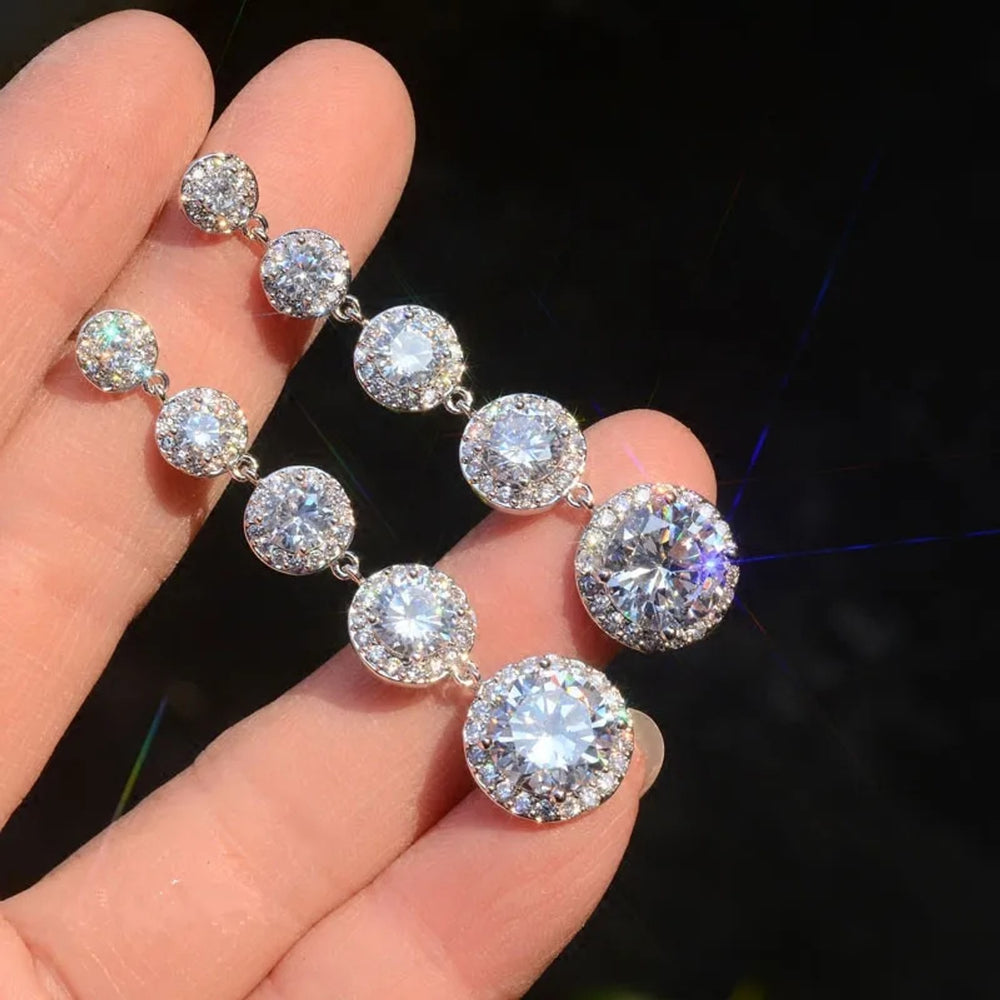Silver-Tone Five-Stone Round CZ Drop Earrings