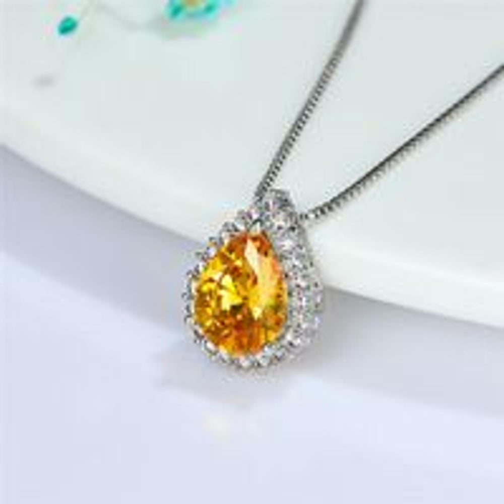 Silver-Tone Yellow Teardrop Crystal Necklace