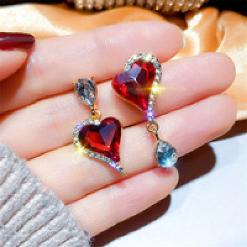 Silver-Tone Crystal-Set Red Crystal Drop Earrings