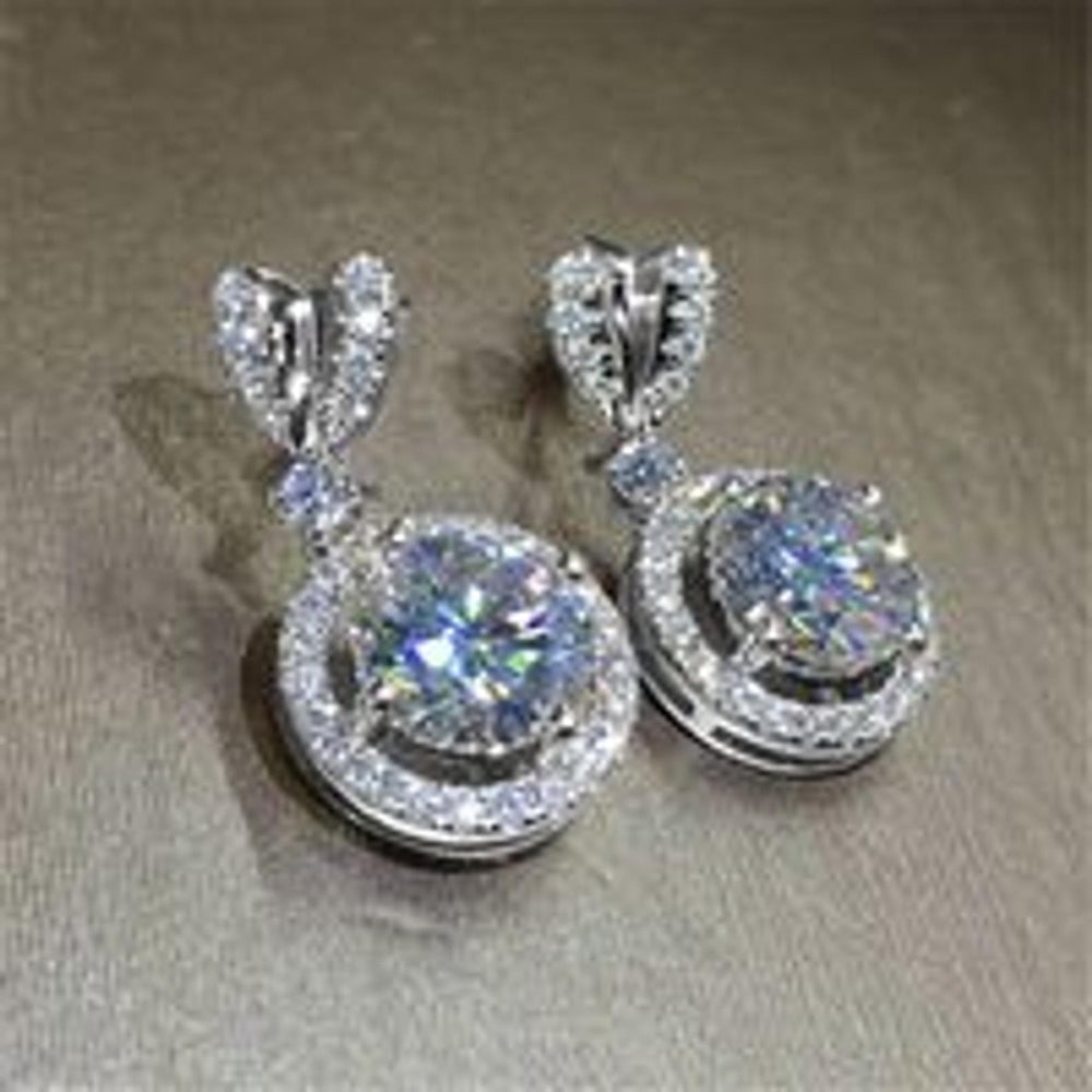 Silver-Tone White Crystal Bow Drop Earrings