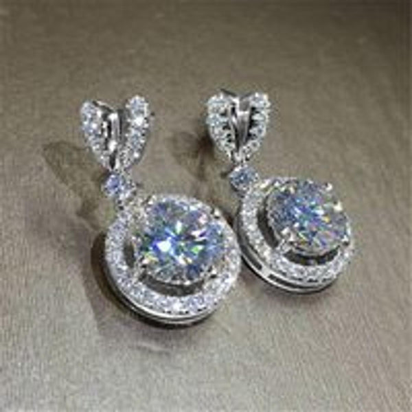 Silver-Tone White Crystal Bow Drop Earrings
