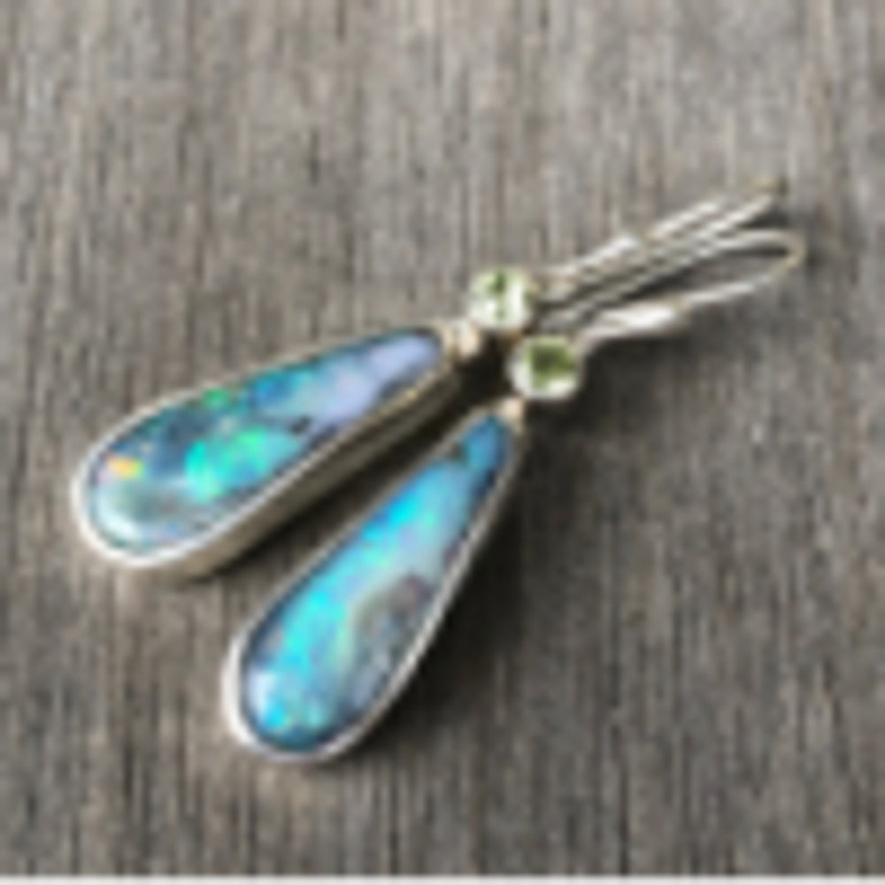 Silver-Tone Crystal-Set Light Green Teardrop Simulated Opal Drop Earrings