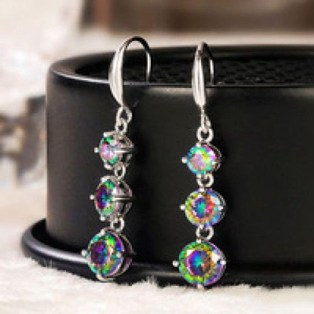 Silver-Tone Multicolor CZ Drop Earrings